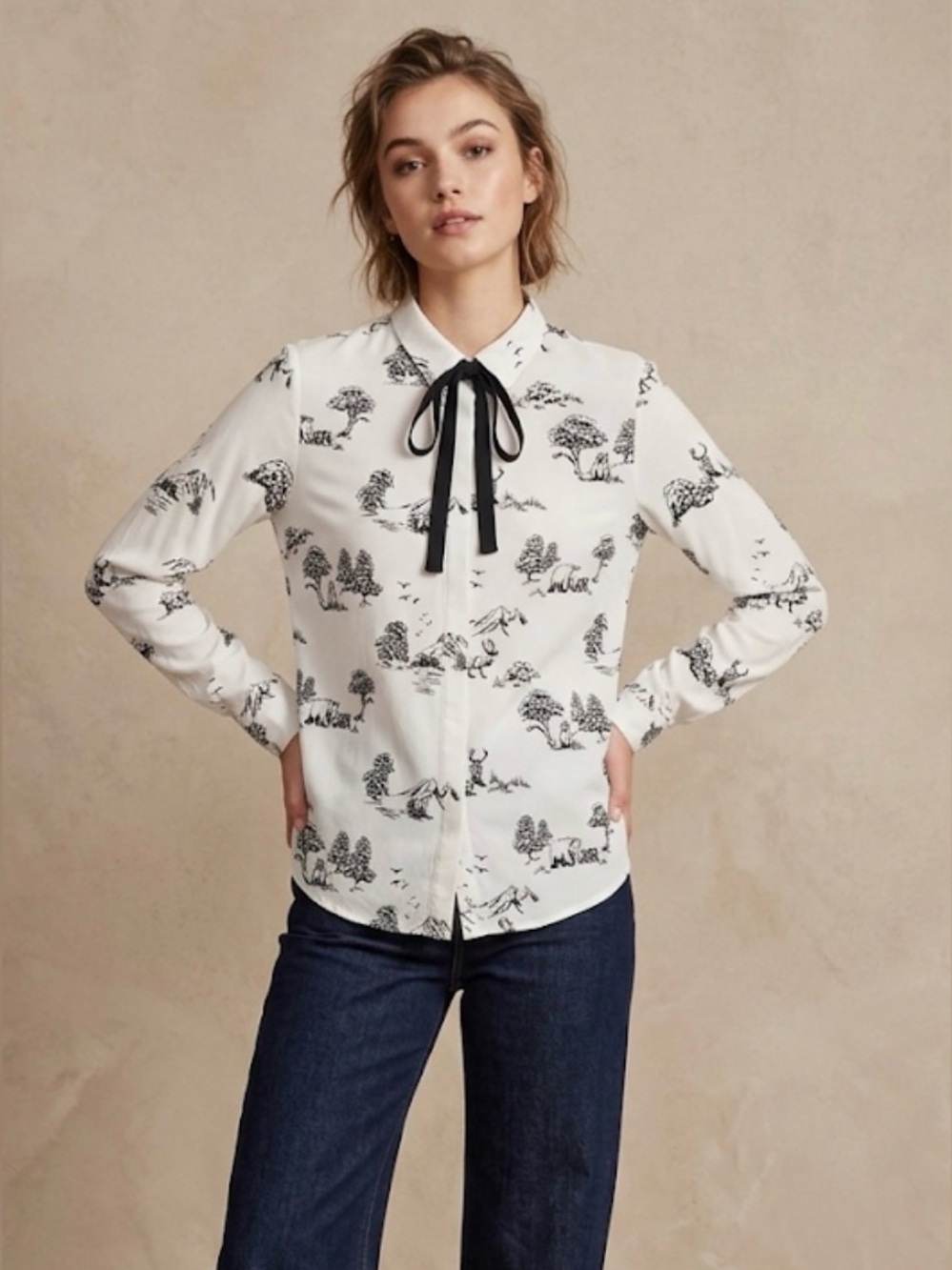 Sugarhill Brighton Cream Blouse with Black Toile Bear Print